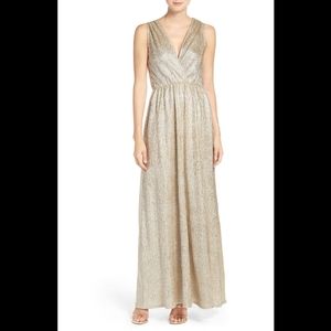 Lulu's Surplice V-Neck Sleeveless Shimmer Gown